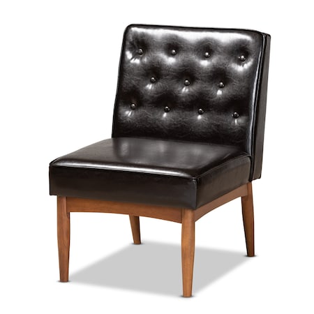 Baxton Studio Riordan Mid-Century Modern Dark Brown Faux Leather and Walnut Brown Finished Wood Dining Chair 186-11359-Zoro